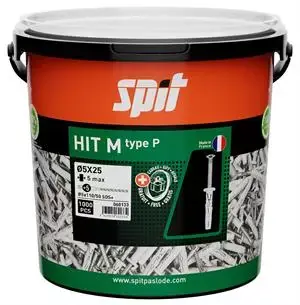 Seulement Aujourd'hui Cheville à frapper en nylon HIT MP - Ø 5 x 25 / 5 mm - Seau de 1000 + 5 forets - SPIT - 060126 - SPIT - 060133