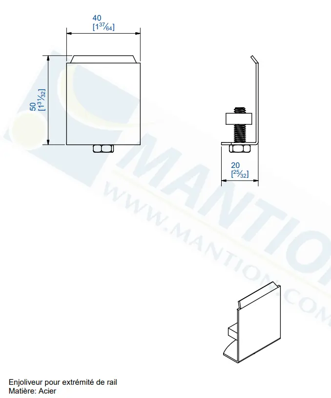 Dernier Modèle Enjoliveur d‘extrémité pour rail tubulaire Sportub 50 x 40 mm - MANTION SAS - 5050