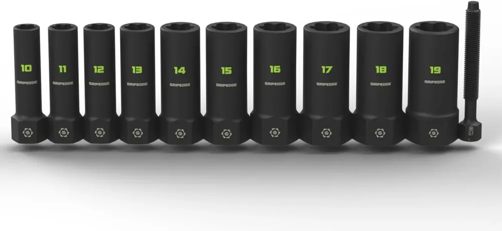 Extracteur de douilles Rpt métrique GripEdge XBM10DS, 10 pièces, entraînement 3/8 ", avec jeu Fors (longueur profonde), 10-19 Mm + tige de poussée Fors M9 Quantité Limitée