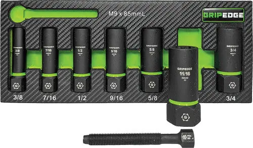Super Prix GripEdge XBS7DS Extracteur de douilles Sae Rpt, 7 pièces, entraînement 3/8", avec jeu Fors (longueur profonde), 3/8-3/4" + tige de poussée M9 Fors