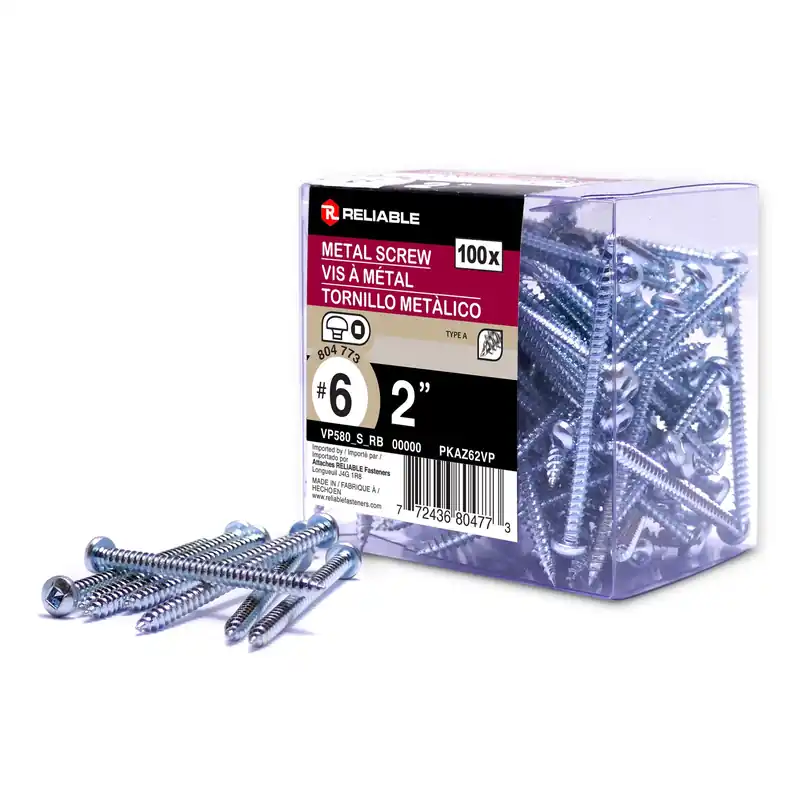 Certifié Vis à métal, filet autotaraudeur, type A, 6 x 2&Prime;, 100/pqt