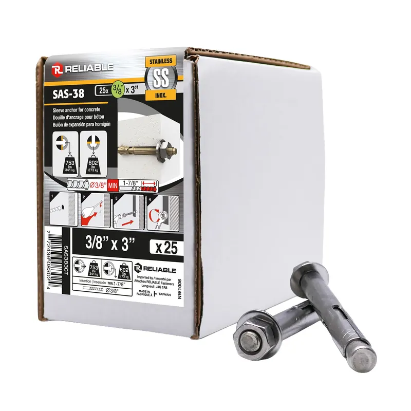 Ancrages à douille en acier inoxydable, 3/8" x 3", 25/pqt Marque