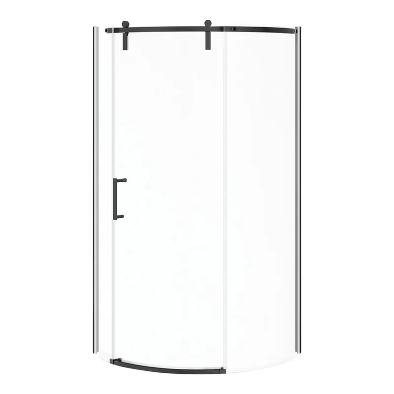 Ensemble porte et base de douche, Outback Round, gauche, 36&Prime; x 36&Prime; x 75 5/8&Prime;, verre clair, noir mat Prix Promo